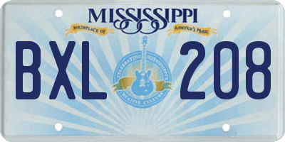 MS license plate BXL208