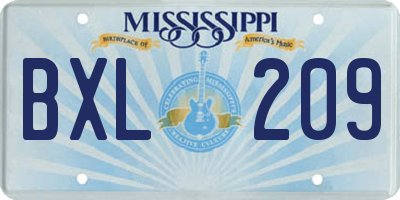MS license plate BXL209
