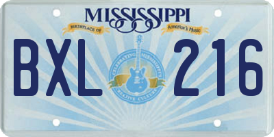 MS license plate BXL216