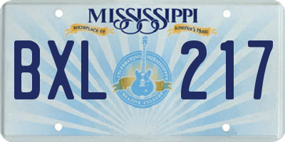 MS license plate BXL217