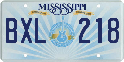 MS license plate BXL218