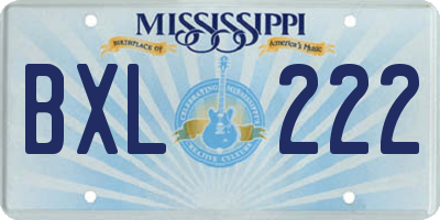 MS license plate BXL222
