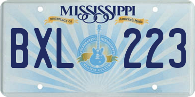 MS license plate BXL223