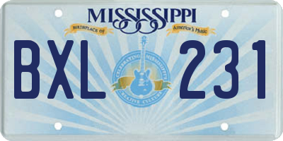 MS license plate BXL231