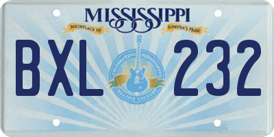 MS license plate BXL232