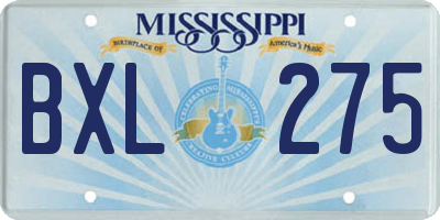 MS license plate BXL275
