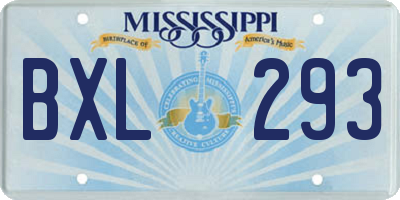 MS license plate BXL293