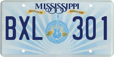 MS license plate BXL301