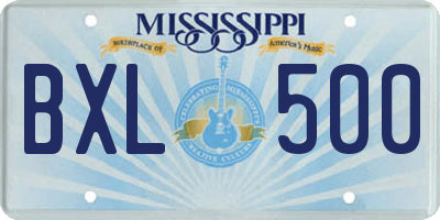 MS license plate BXL500