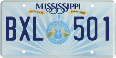 MS license plate BXL501