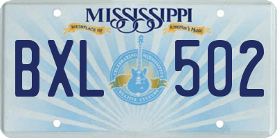 MS license plate BXL502
