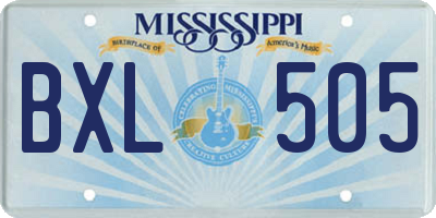 MS license plate BXL505