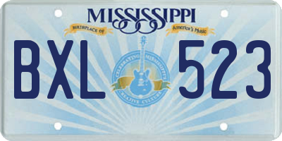 MS license plate BXL523