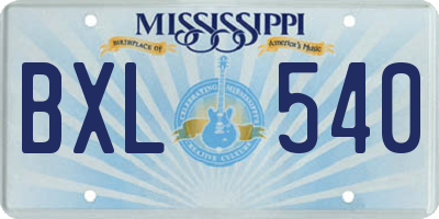 MS license plate BXL540