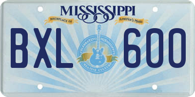 MS license plate BXL600