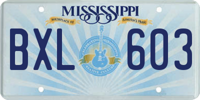 MS license plate BXL603