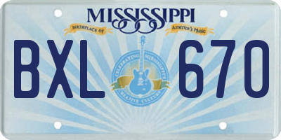 MS license plate BXL670