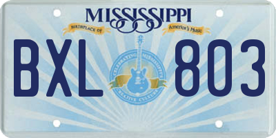 MS license plate BXL803