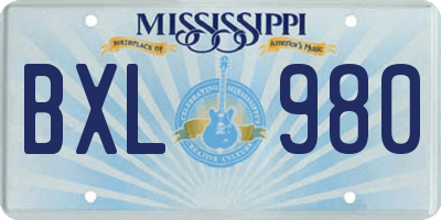 MS license plate BXL980