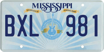 MS license plate BXL981