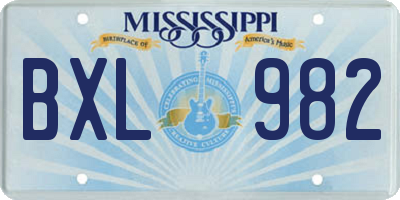 MS license plate BXL982