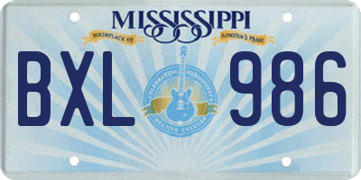 MS license plate BXL986