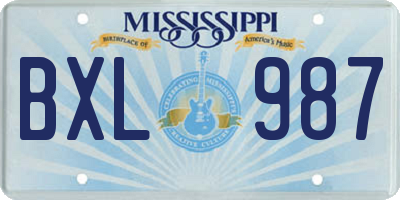 MS license plate BXL987