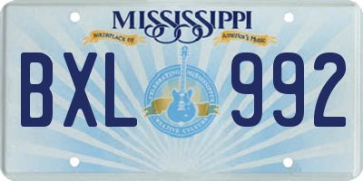 MS license plate BXL992