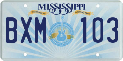 MS license plate BXM103