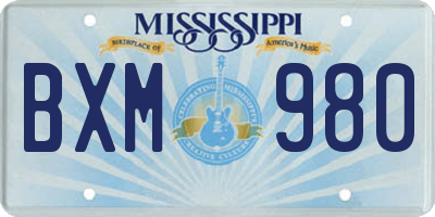 MS license plate BXM980