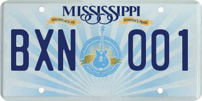 MS license plate BXN001