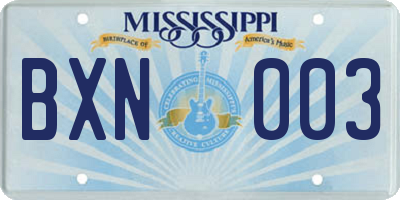 MS license plate BXN003