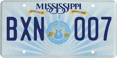 MS license plate BXN007