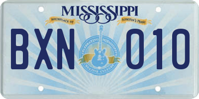 MS license plate BXN010