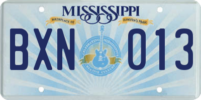 MS license plate BXN013