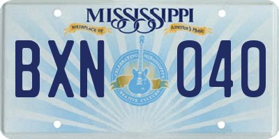 MS license plate BXN040
