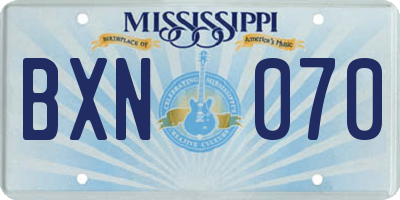 MS license plate BXN070