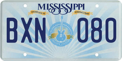 MS license plate BXN080