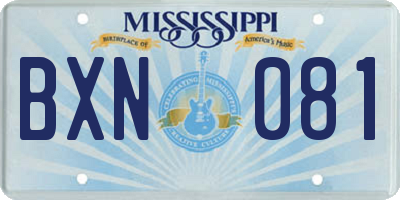 MS license plate BXN081