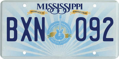 MS license plate BXN092