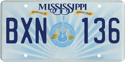 MS license plate BXN136