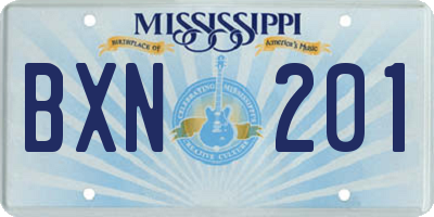 MS license plate BXN201