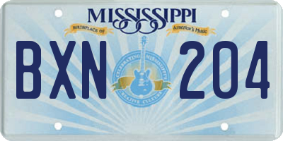 MS license plate BXN204