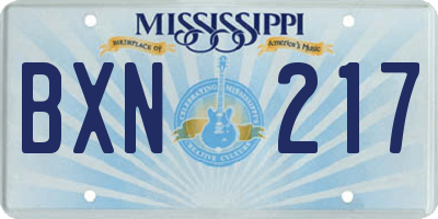 MS license plate BXN217
