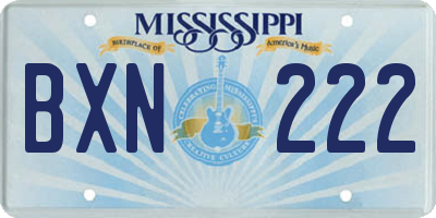 MS license plate BXN222