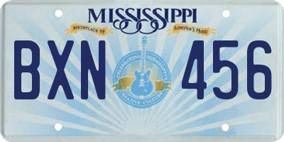 MS license plate BXN456