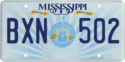 MS license plate BXN502