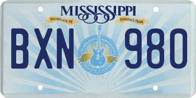 MS license plate BXN980