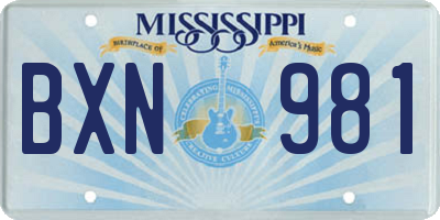 MS license plate BXN981