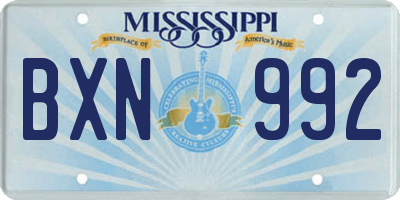 MS license plate BXN992